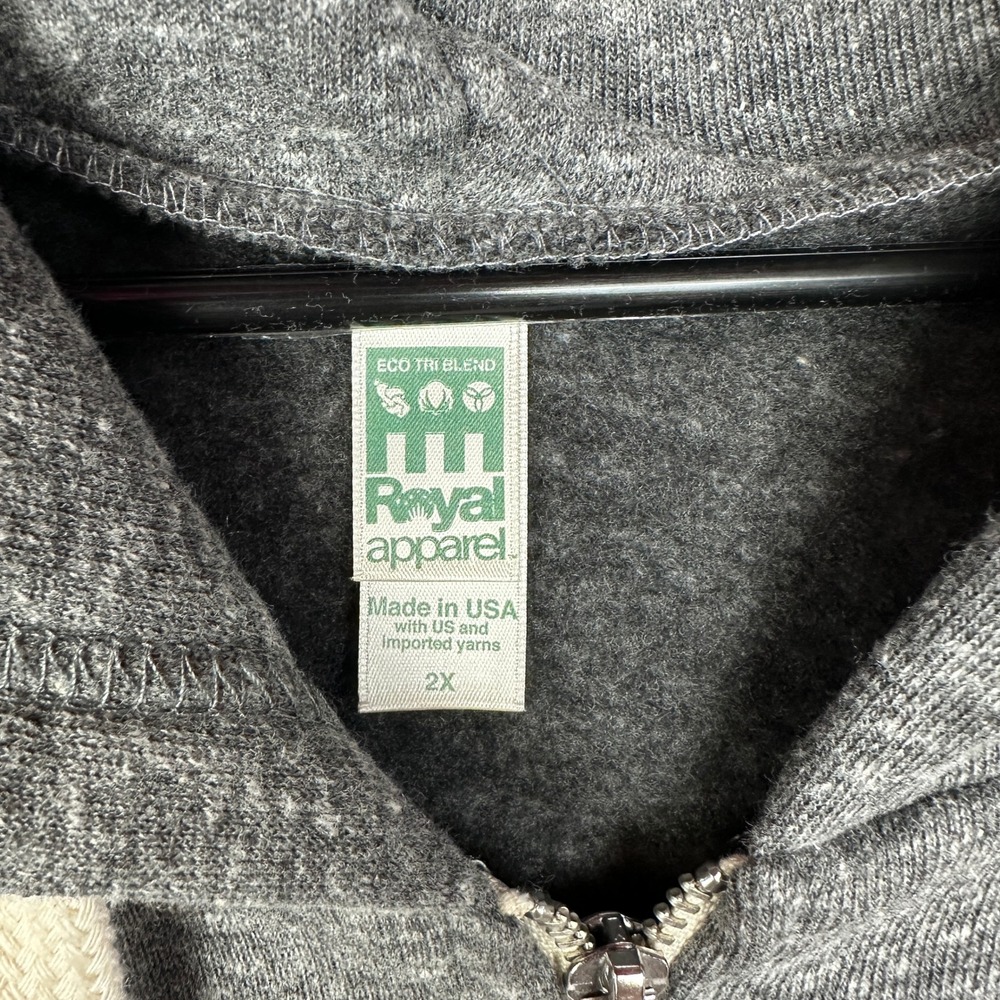 NWT Royal Apparel Zip Up Hoodie Men's 2XL Gray Eco Tri Blend Sustainable - Picture 3 of 6